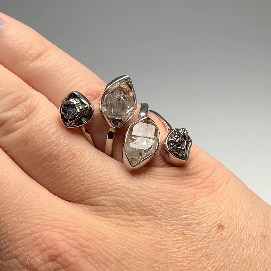 Campo Del Cielo Meteorite and Herkimer Diamond Adjustable Ring