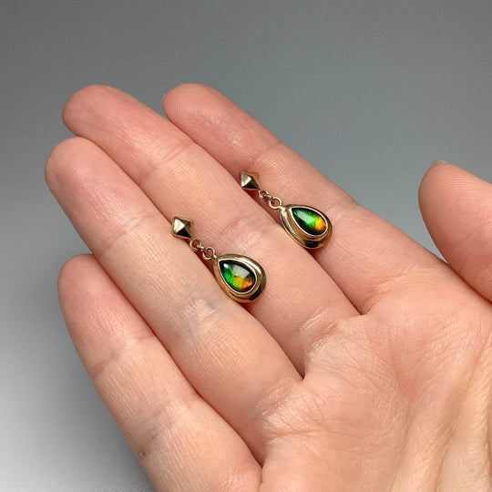 Alberta Ammolite 14K Gold Stud Earrings-Rocks and Gems Canada