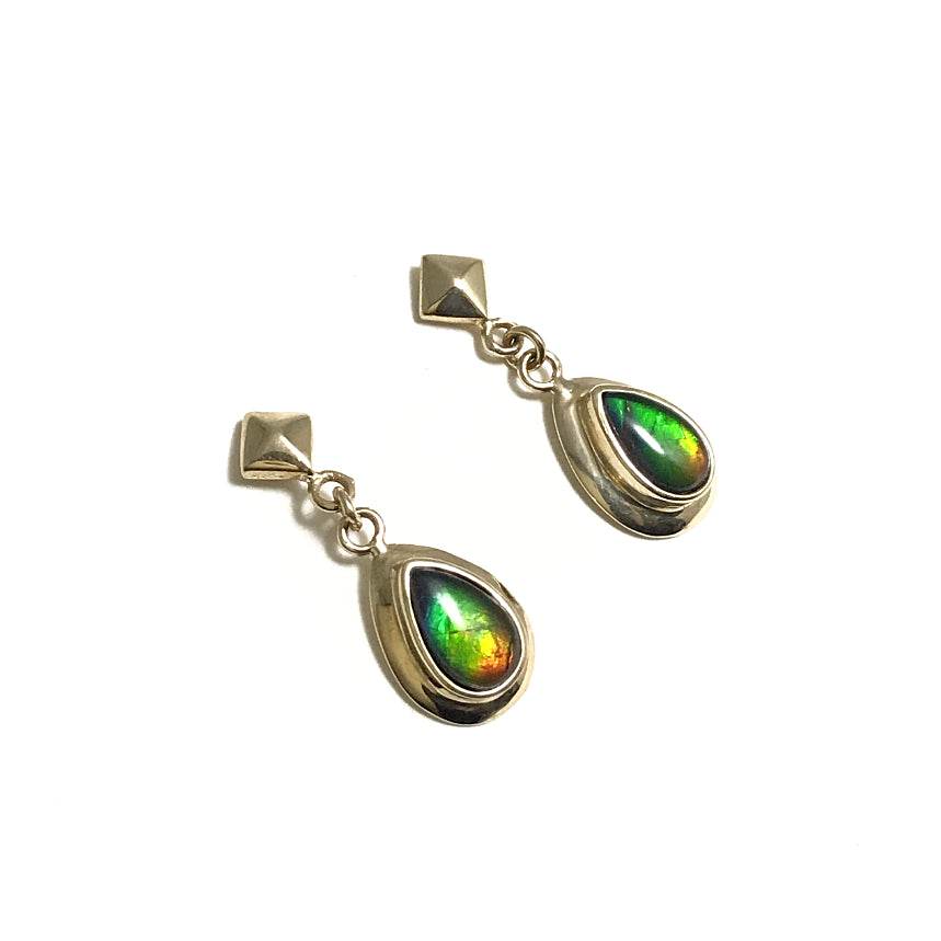 Alberta Ammolite 14K Gold Stud Earrings-Rocks and Gems Canada