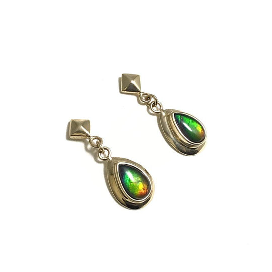 Alberta Ammolite 14K Gold Stud Earrings-Rocks and Gems Canada