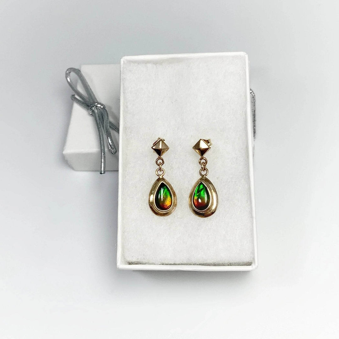 Alberta Ammolite 14K Gold Stud Earrings-Rocks and Gems Canada