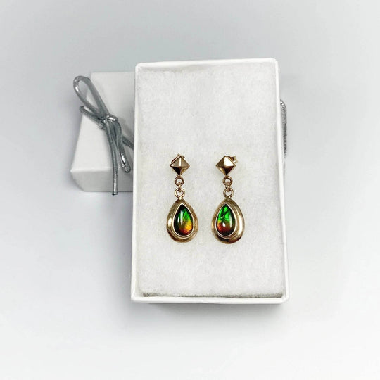 Alberta Ammolite 14K Gold Stud Earrings-Rocks and Gems Canada