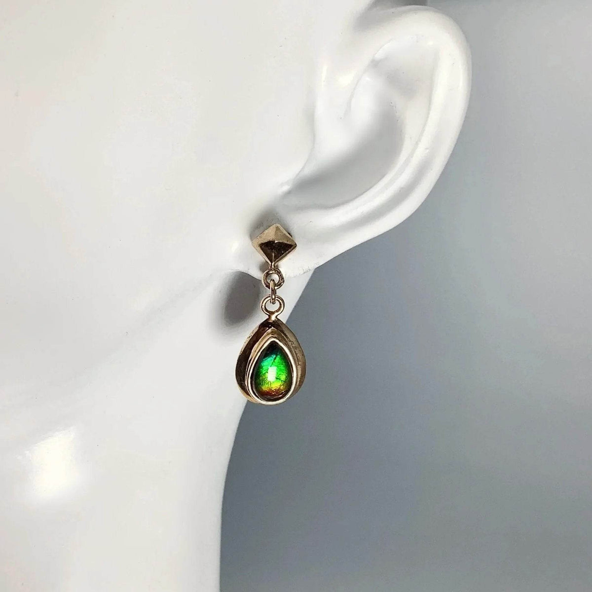 Alberta Ammolite 14K Gold Stud Earrings-Rocks and Gems Canada