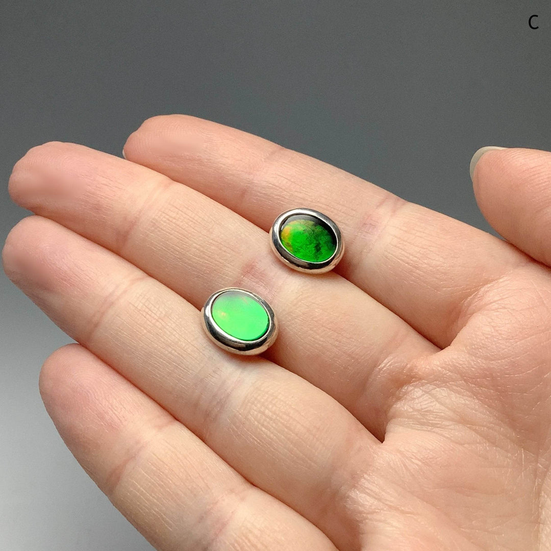 Alberta Ammolite Stud Earrings-Rocks and Gems Canada