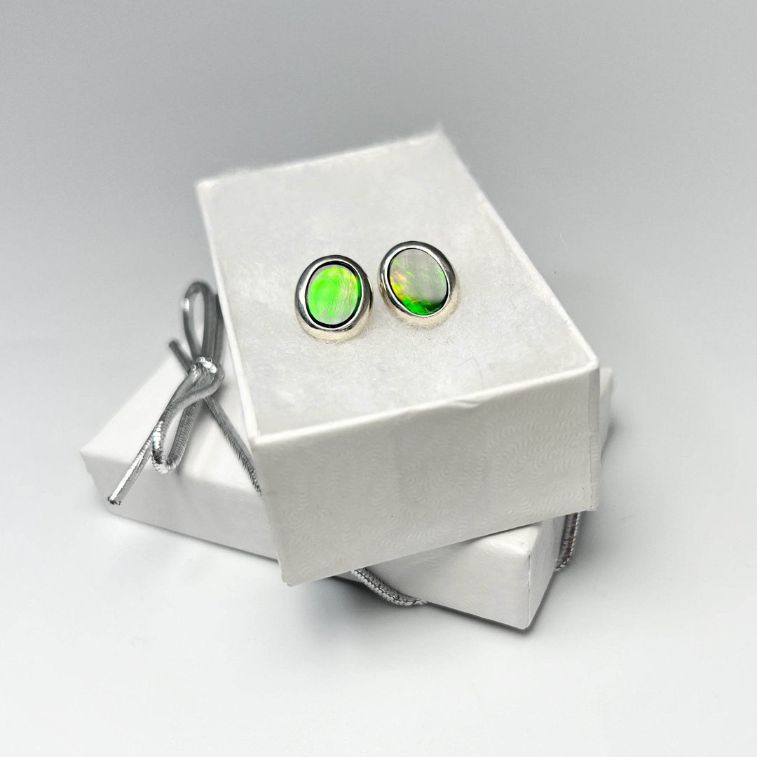 Alberta Ammolite Stud Earrings-Rocks and Gems Canada