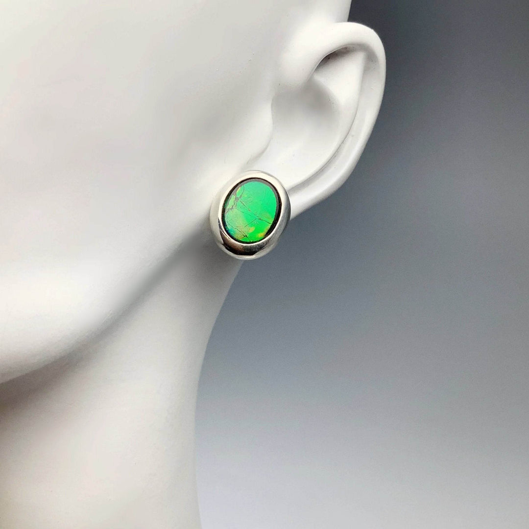 Alberta Ammolite Stud Earrings-Rocks and Gems Canada
