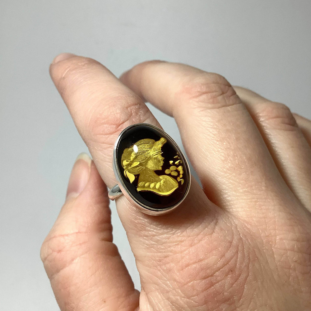 Amber Cameo Ring-Rocks and Gems Canada