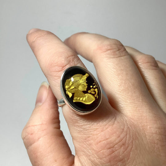Amber Cameo Ring-Rocks and Gems Canada
