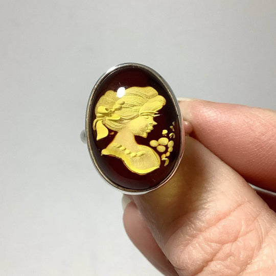 Amber Cameo Ring-Rocks and Gems Canada