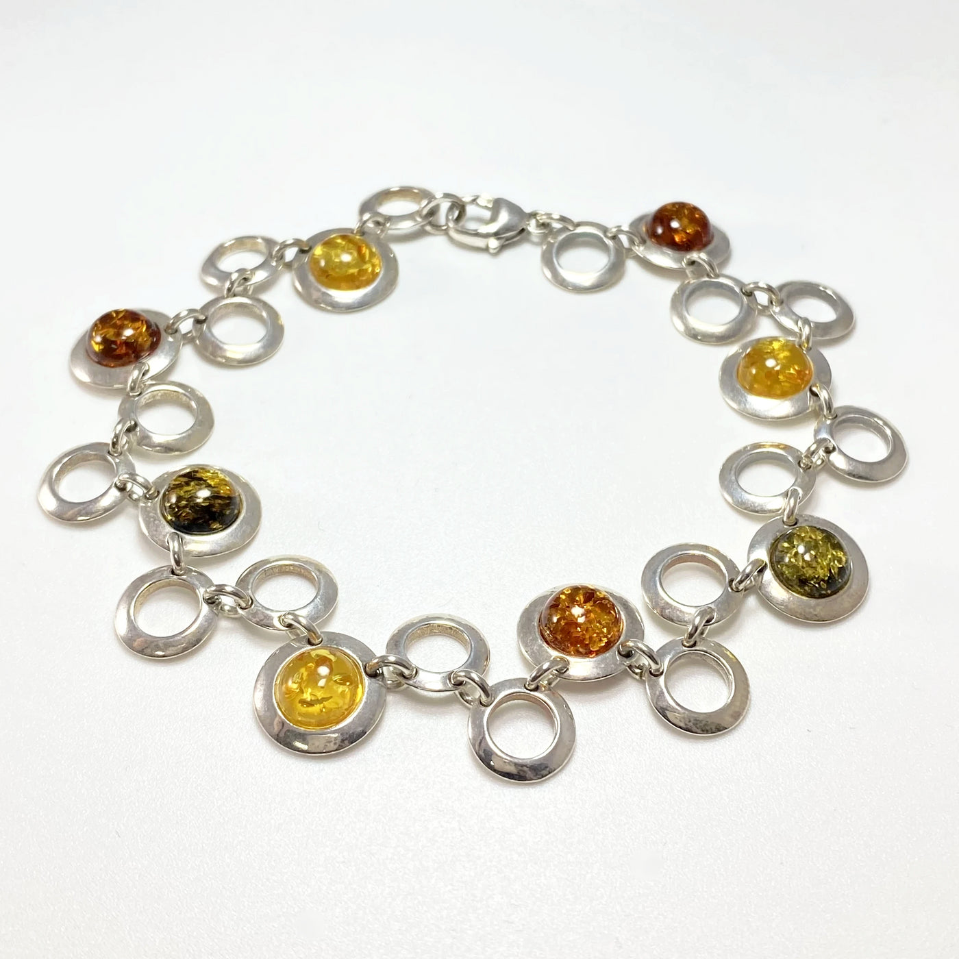 Mixed Amber Sterling Silver Bracelet