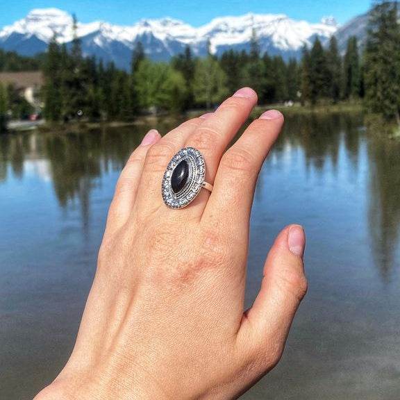 Black Onyx Bohemian Style Ring-Rocks and Gems Canada