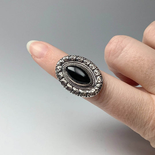 Black Onyx Bohemian Style Ring-Rocks and Gems Canada