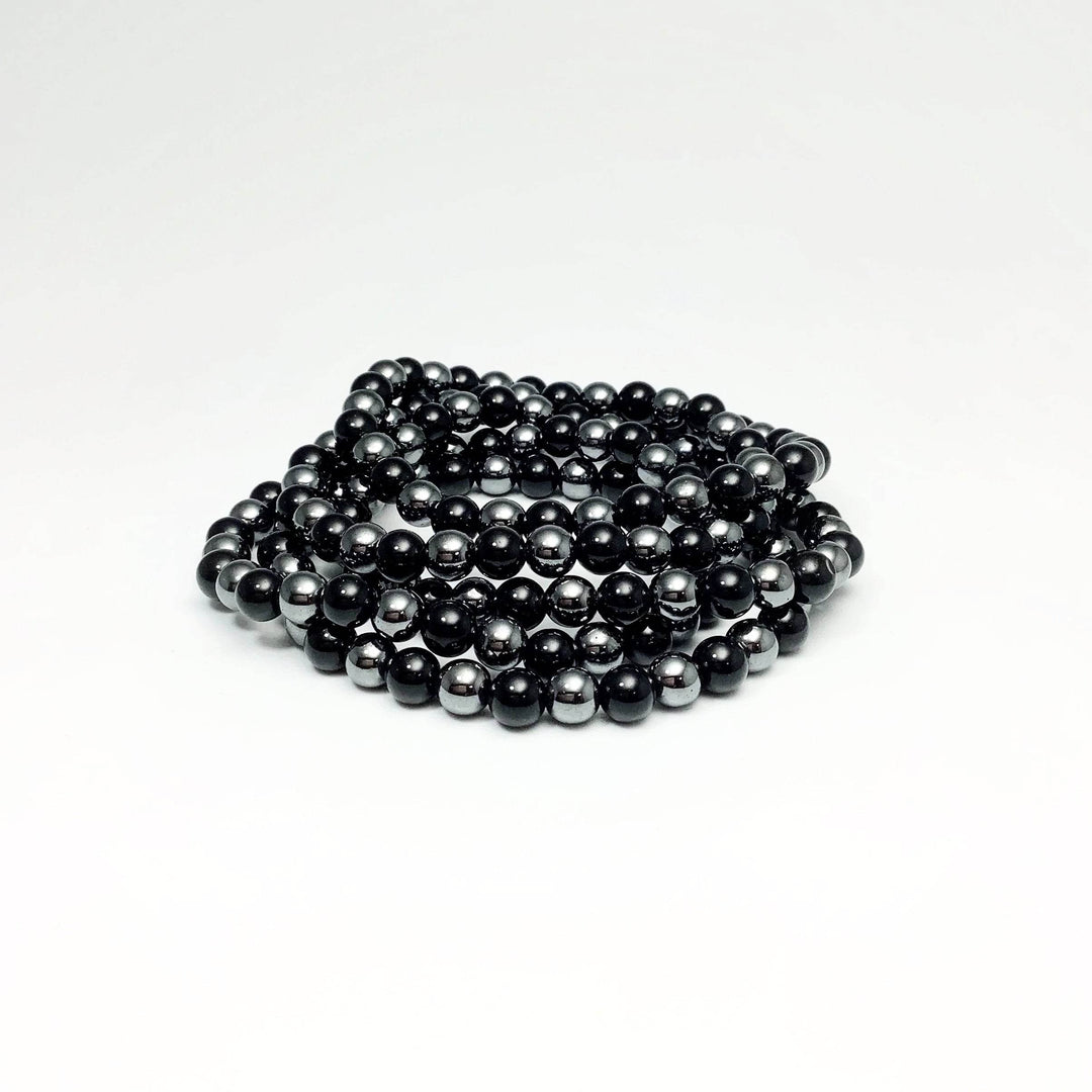 Black Onyx and Hematite Beaded Bracelet-Rocks and Gems Canada