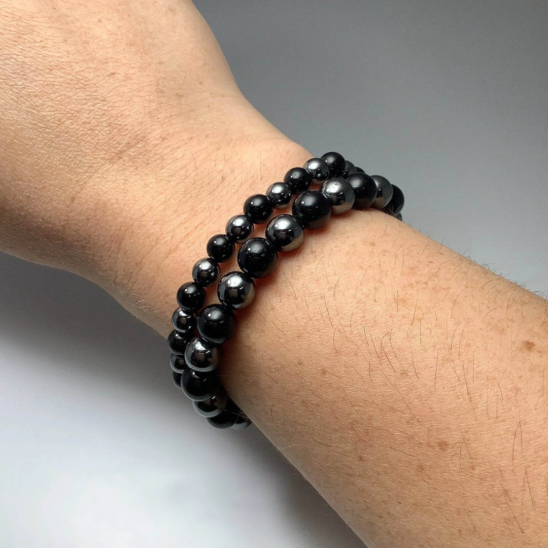Black Onyx and Hematite Beaded Bracelet-Rocks and Gems Canada