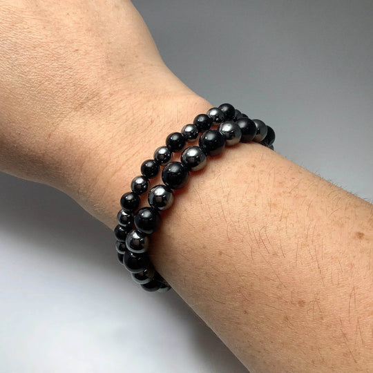 Black Onyx and Hematite Beaded Bracelet-Rocks and Gems Canada