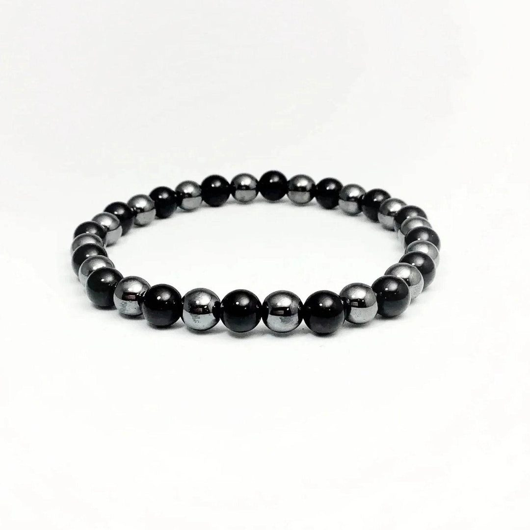 Black Onyx and Hematite Beaded Bracelet-Rocks and Gems Canada