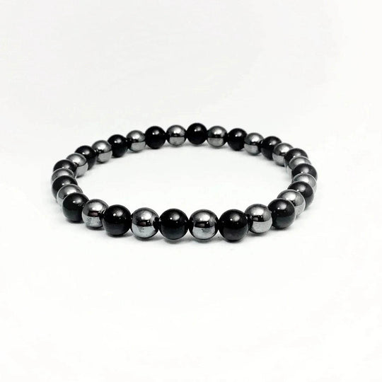 Black Onyx and Hematite Beaded Bracelet-Rocks and Gems Canada