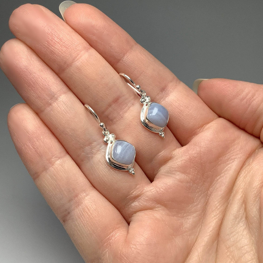 Blue Lace Agate Dangle Earrings-Rocks and Gems Canada