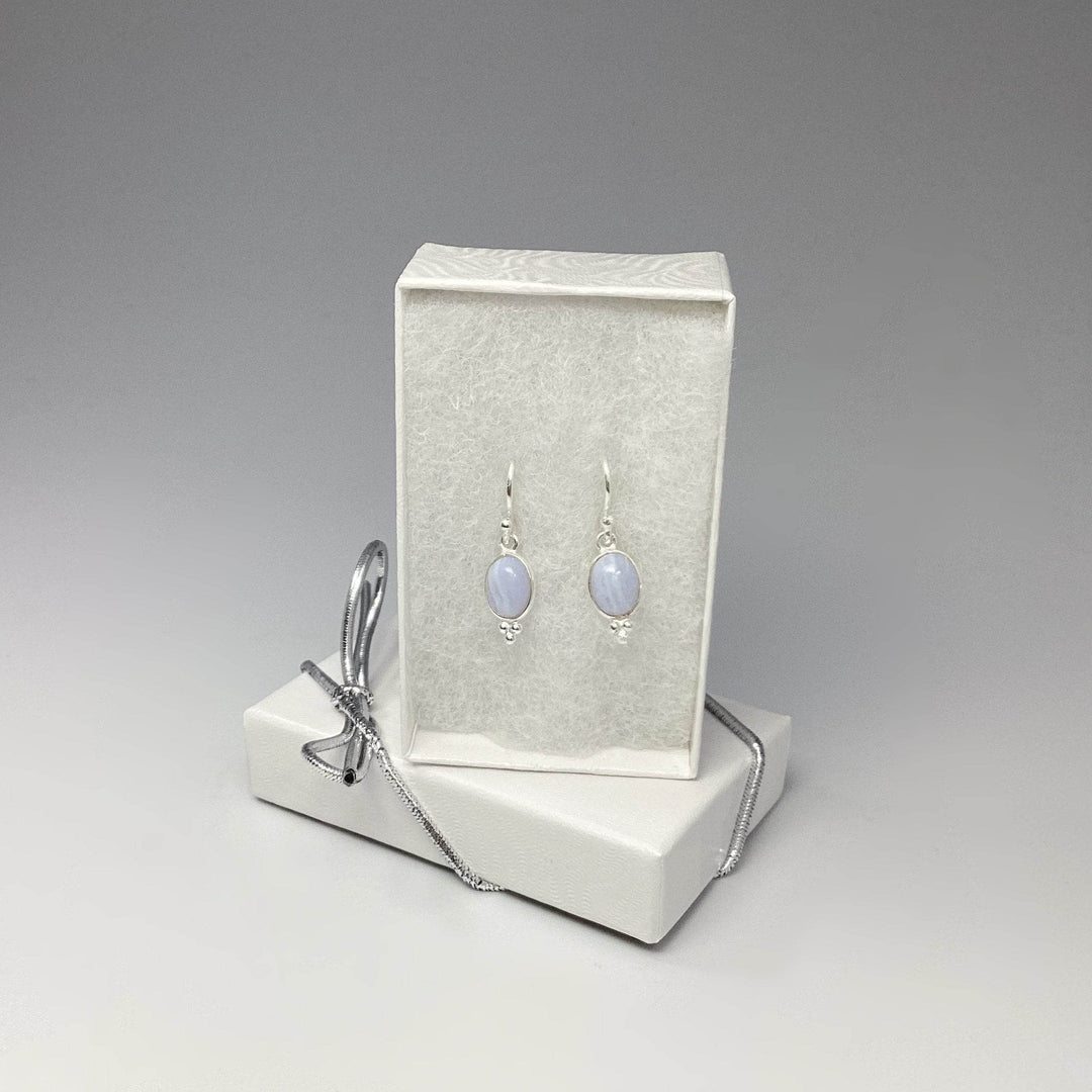 Blue Lace Agate Dangle Earrings-Rocks and Gems Canada