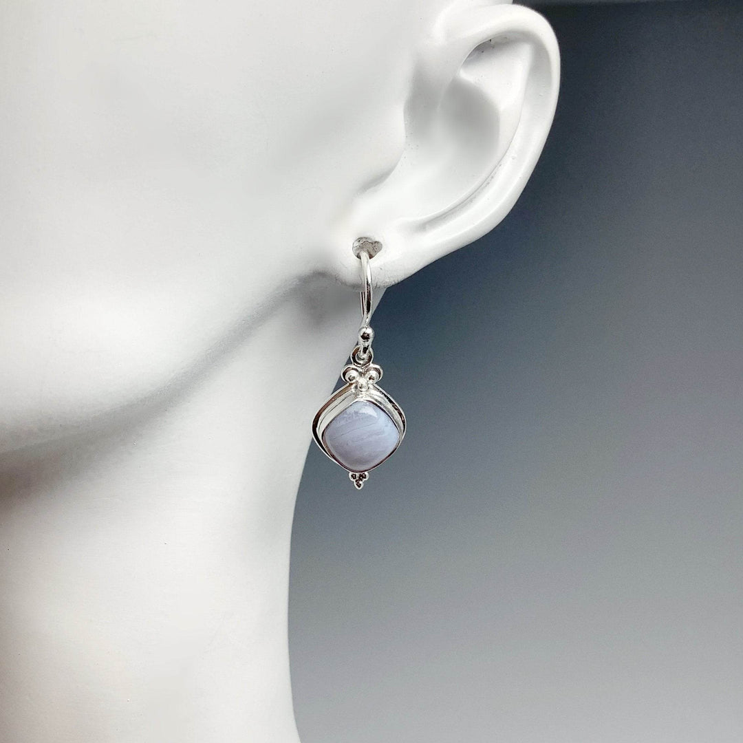 Blue Lace Agate Dangle Earrings-Rocks and Gems Canada