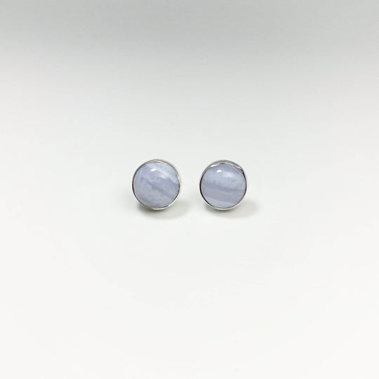 Blue Lace Agate Stud Earrings-Rocks and Gems Canada