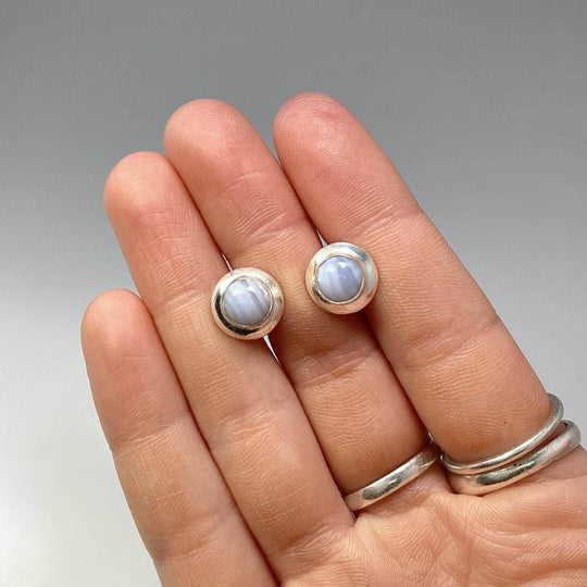 Blue Lace Agate Stud Earrings-Rocks and Gems Canada