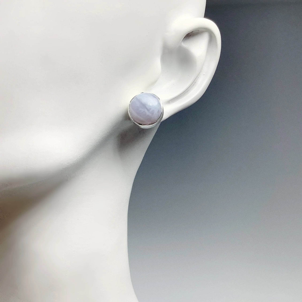 Blue Lace Agate Stud Earrings-Rocks and Gems Canada