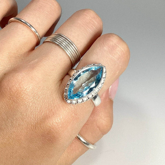 Blue Topaz Marquise Cut Ring-Rocks and Gems Canada