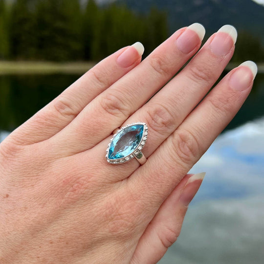 Blue Topaz Marquise Cut Ring-Rocks and Gems Canada