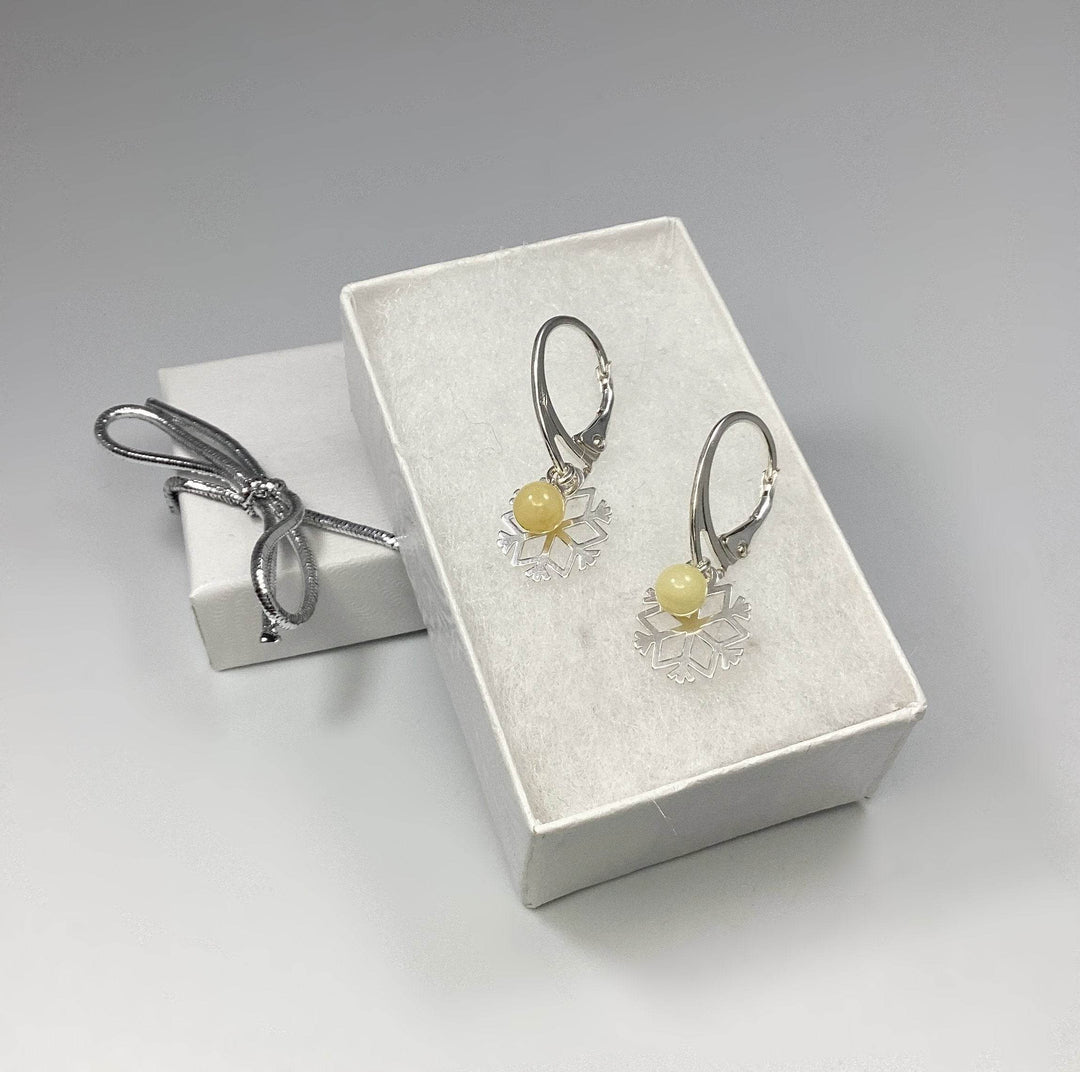Butterscotch Amber Snowflake Dangle Earrings-Rocks and Gems Canada