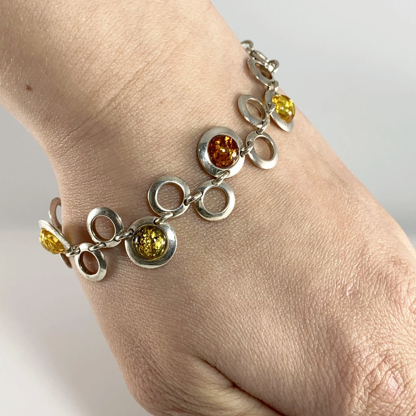 Mixed Amber Sterling Silver Bracelet