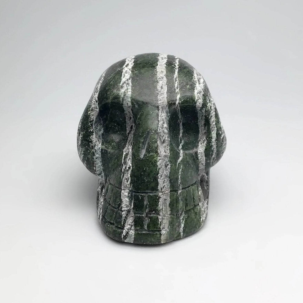 Carved Green Zebra Jasper Skull-Rocks and Gems Canada