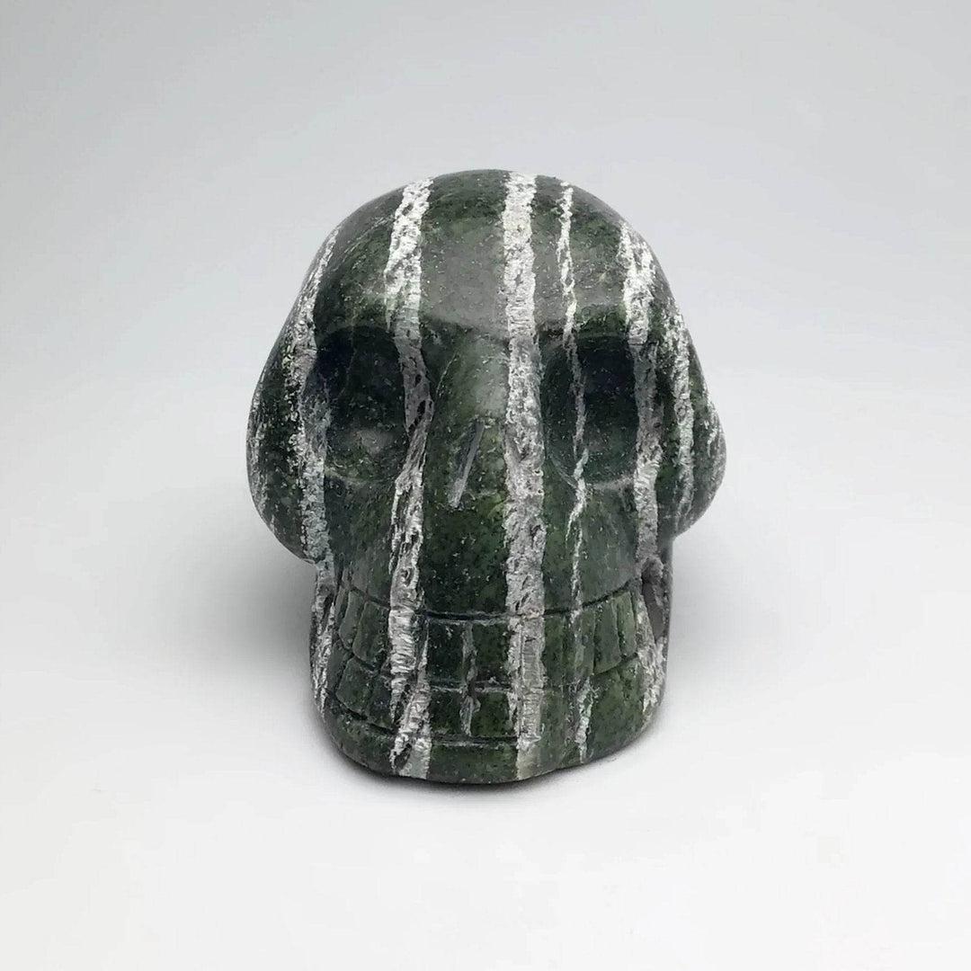 Carved Green Zebra Jasper Skull-Rocks and Gems Canada