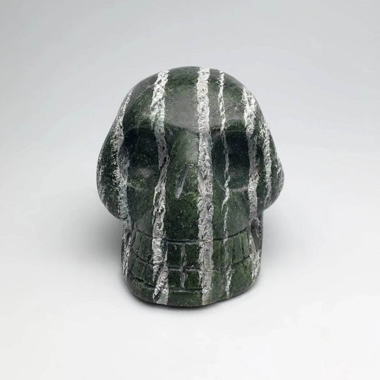 Carved Green Zebra Jasper Skull-Rocks and Gems Canada