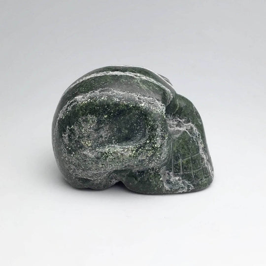 Carved Green Zebra Jasper Skull-Rocks and Gems Canada