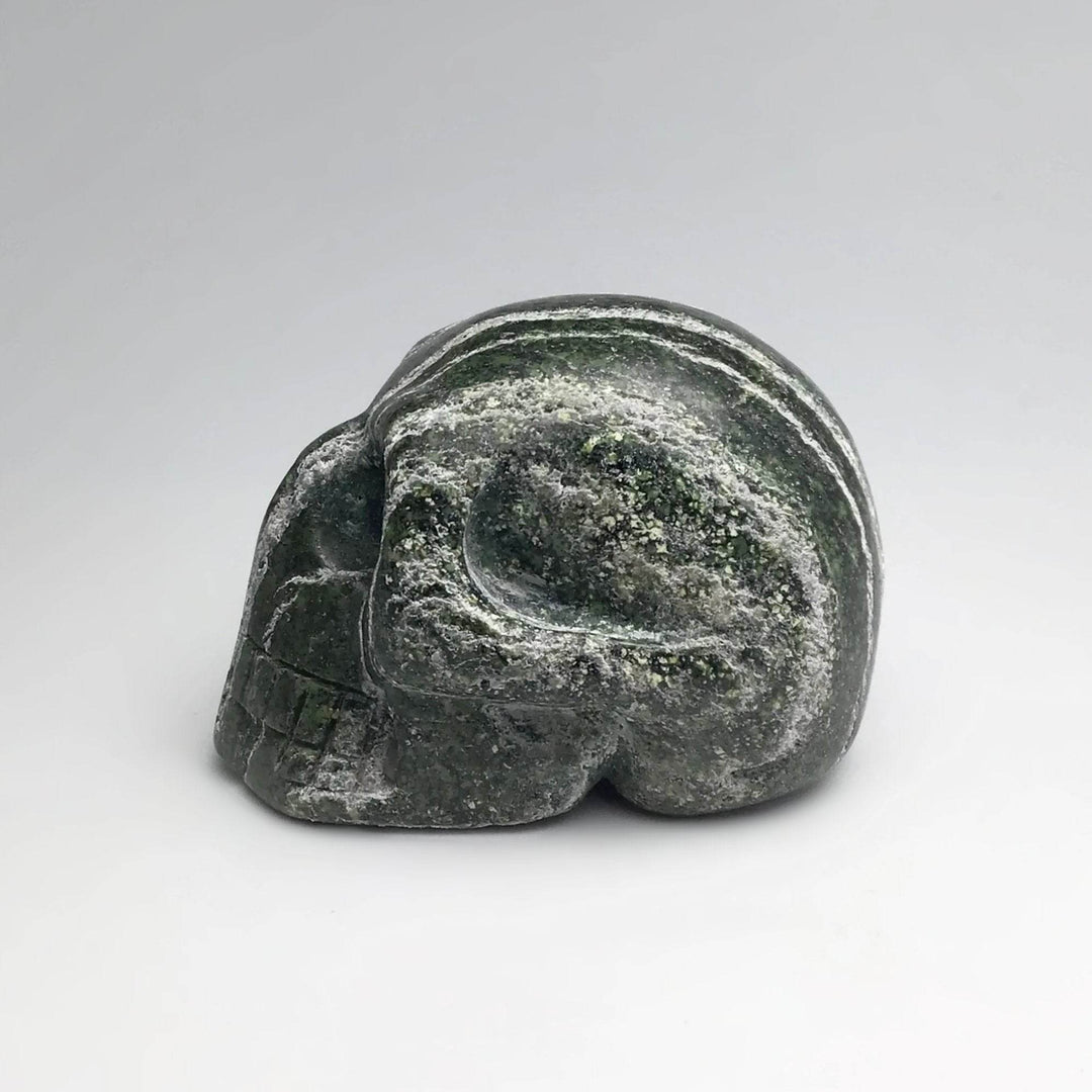 Carved Green Zebra Jasper Skull-Rocks and Gems Canada