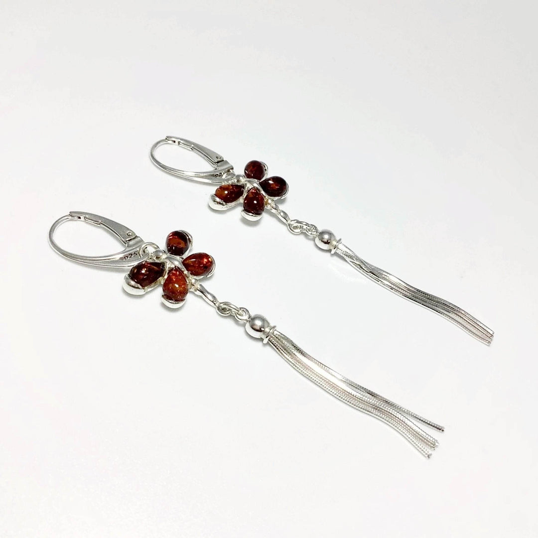 Cognac Amber Butterfly Dangle Earrings-Rocks and Gems Canada
