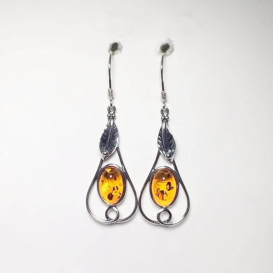 Cognac Amber Dangle Earrings-Rocks and Gems Canada