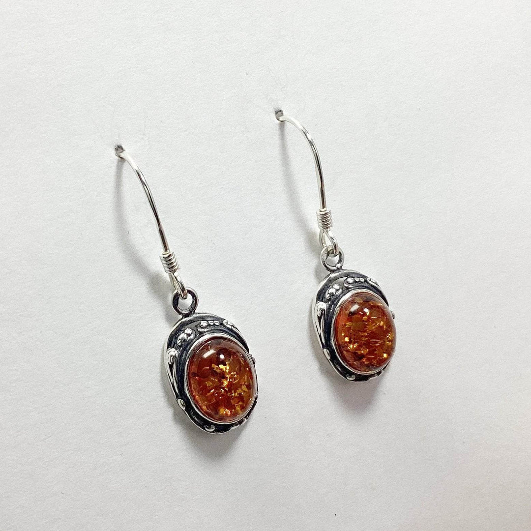 Cognac Amber Dangle Earrings-Rocks and Gems Canada