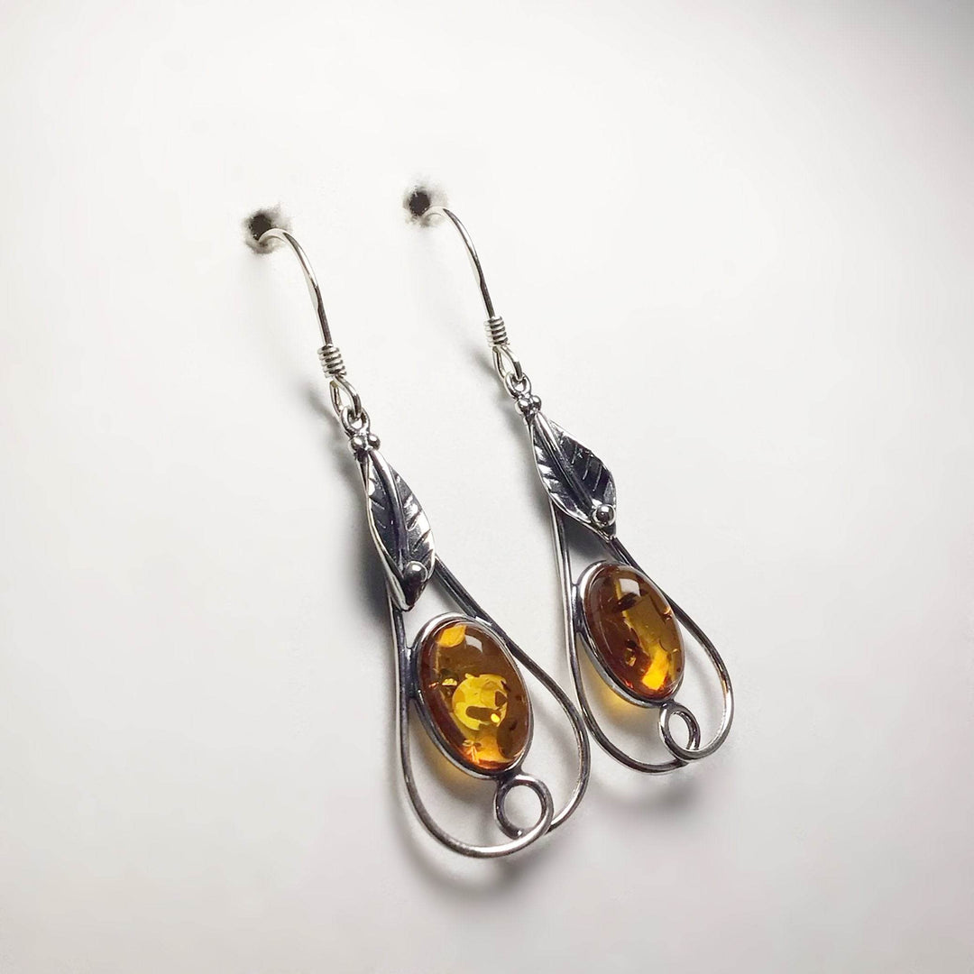 Cognac Amber Dangle Earrings-Rocks and Gems Canada