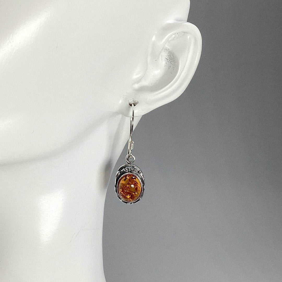 Cognac Amber Dangle Earrings-Rocks and Gems Canada