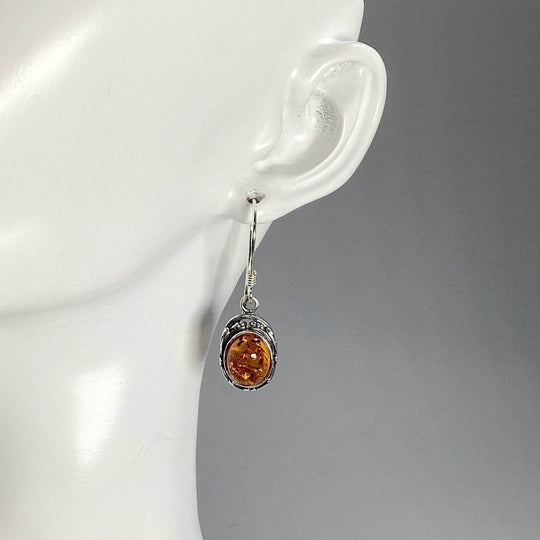 Cognac Amber Dangle Earrings-Rocks and Gems Canada
