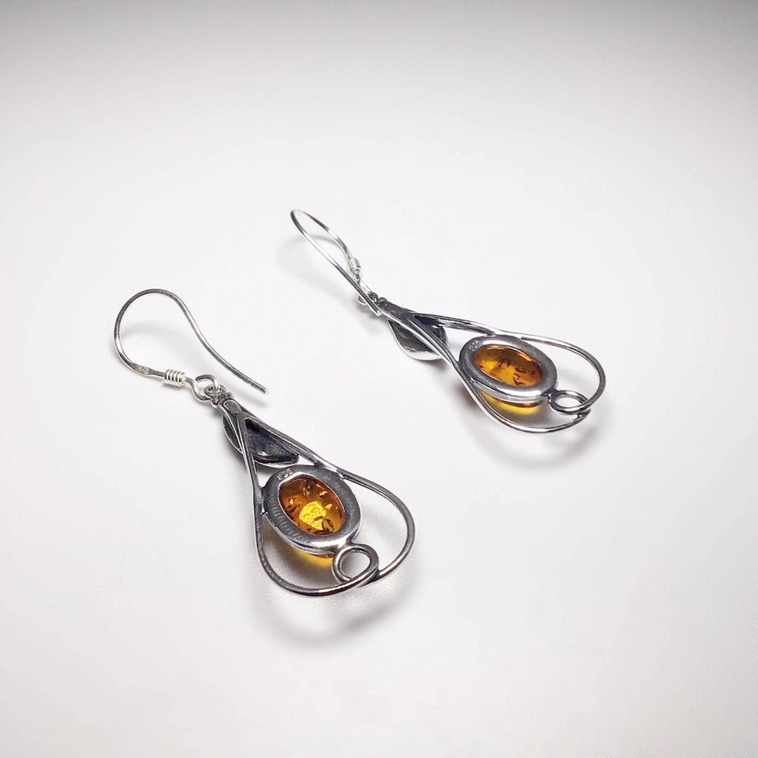 Cognac Amber Dangle Earrings-Rocks and Gems Canada
