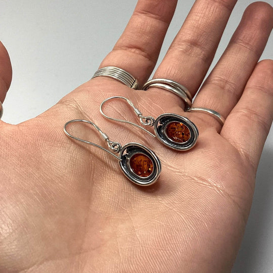Cognac Amber Dangle Earrings-Rocks and Gems Canada