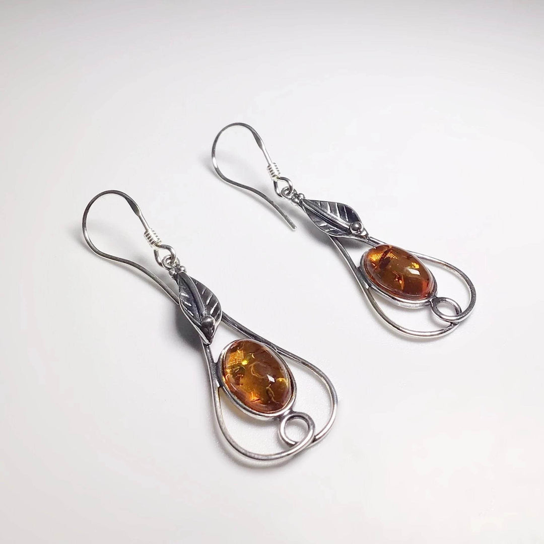 Cognac Amber Dangle Earrings-Rocks and Gems Canada
