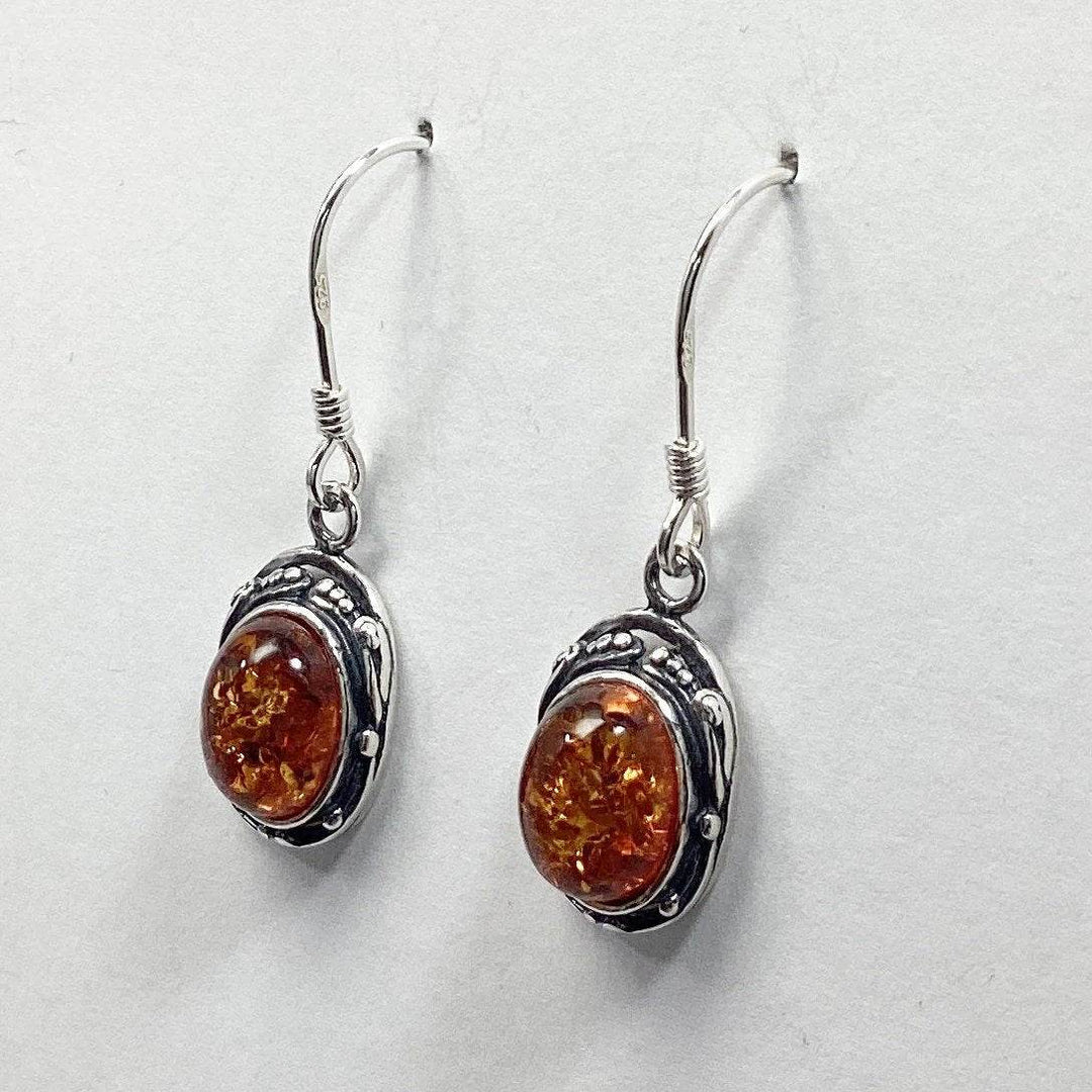 Cognac Amber Dangle Earrings-Rocks and Gems Canada