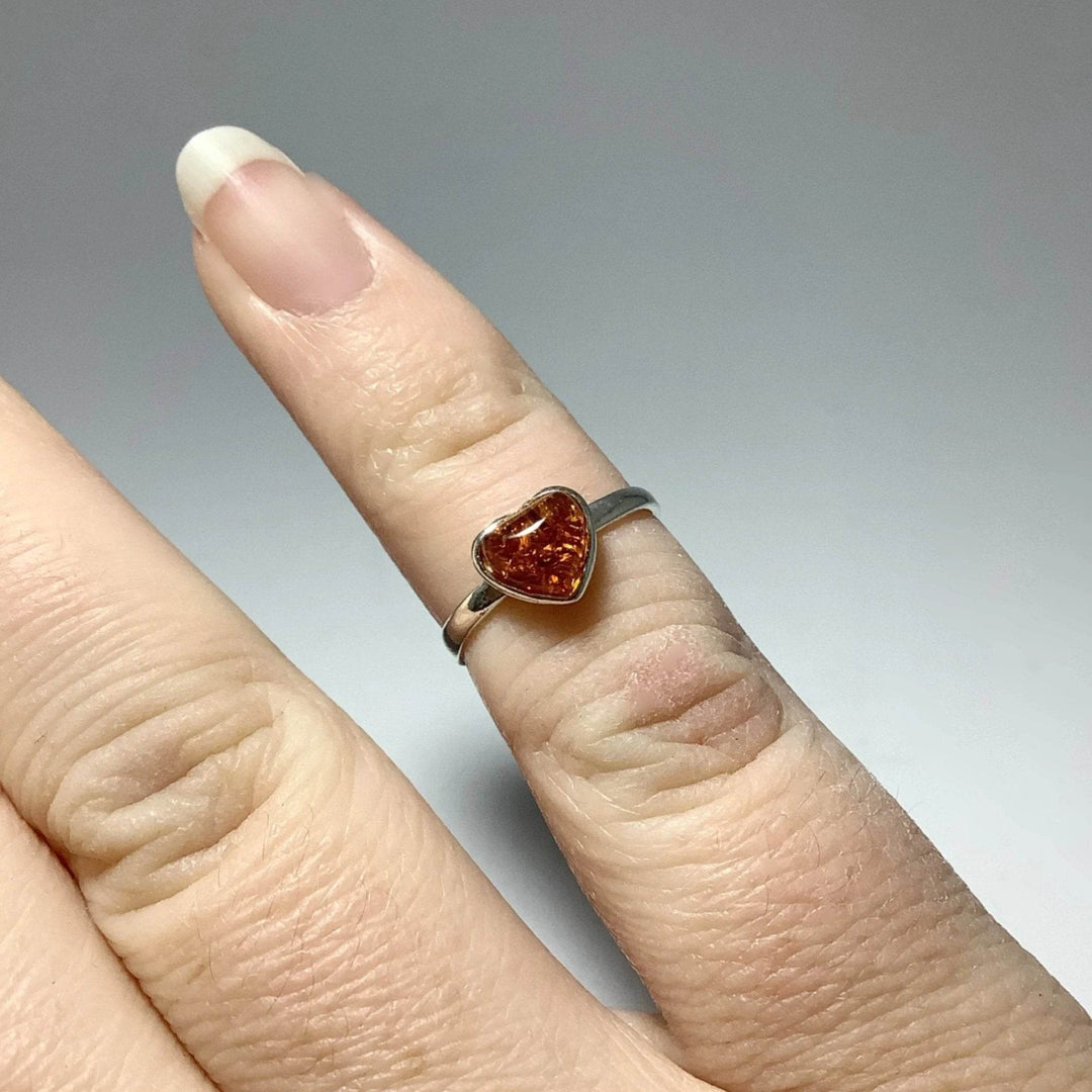 Cognac Amber Heart Ring - Small Sizes-Rocks and Gems Canada
