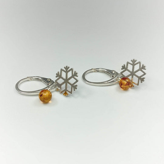 Cognac Amber Snowflake Dangle Earrings-Rocks and Gems Canada