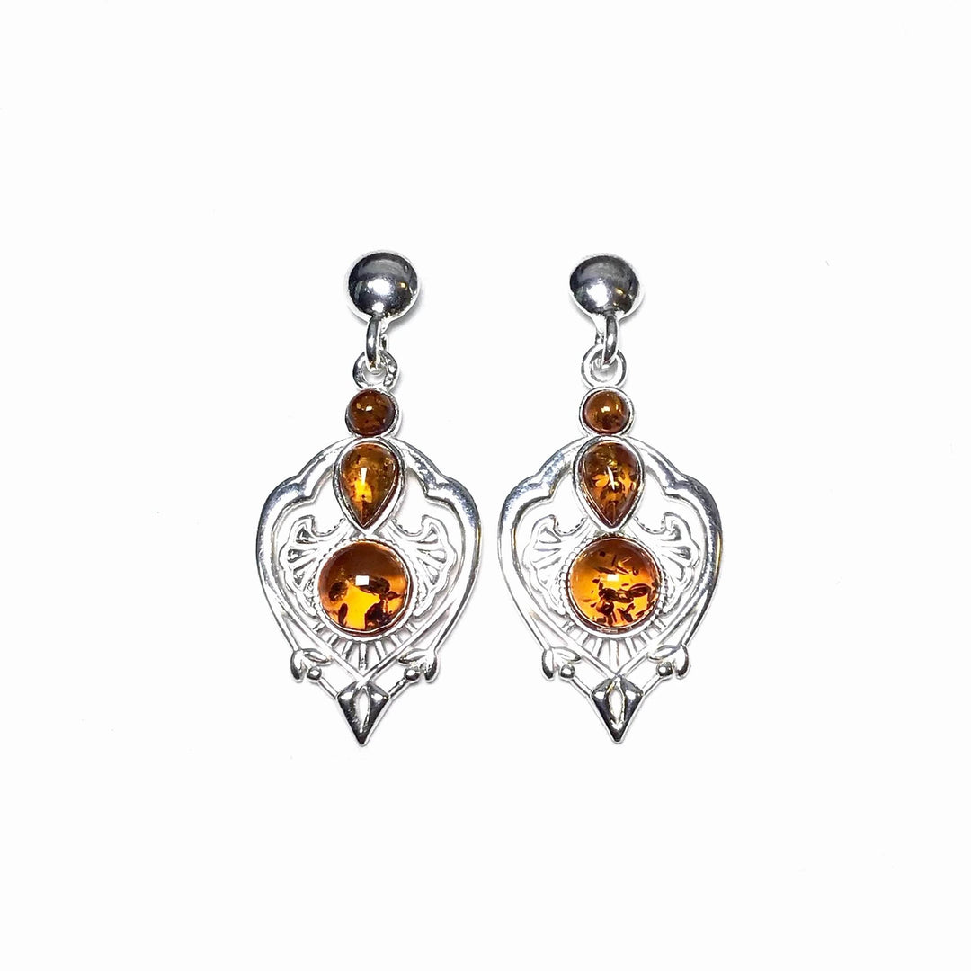 Cognac Amber Stud Earrings-Rocks and Gems Canada