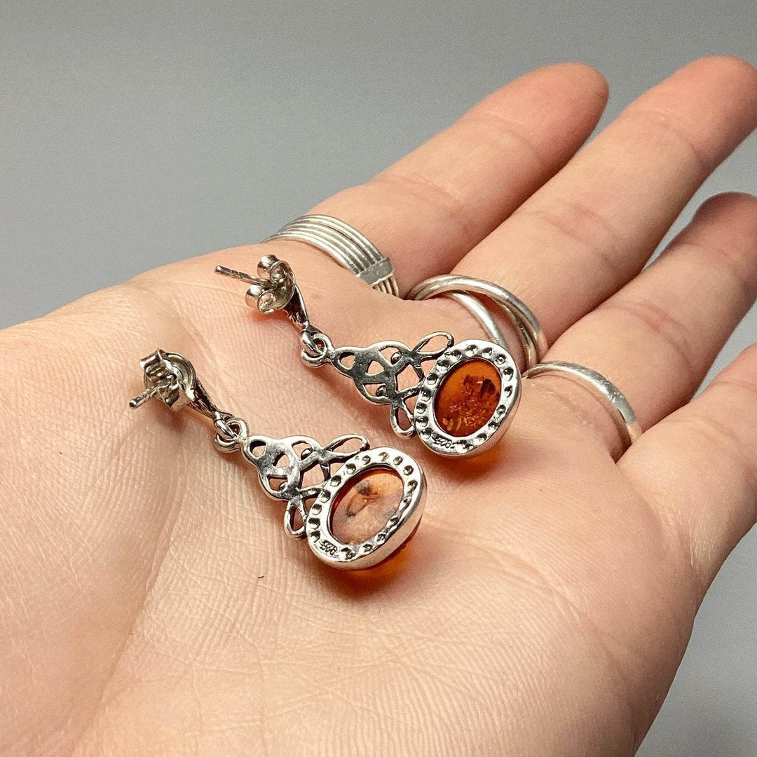 Cognac Amber Stud Earrings-Rocks and Gems Canada